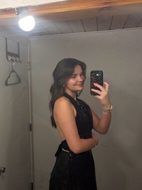 Black Sequin Halter Dress